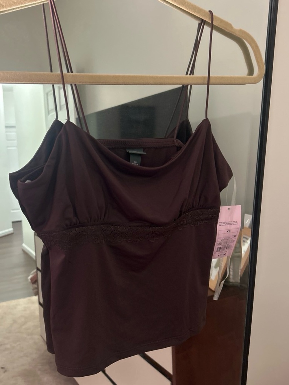 wild fable Brown Spaghetti Strap Cowl Tank with Lace